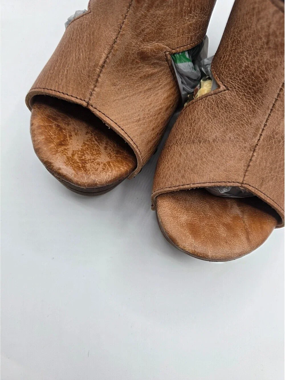 Bed Stu Womens Olea sandals shoes distressed leather wood platform wedge sz 7.5